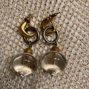Vintage post earrings gold and silver tone with clear plastic “drops”